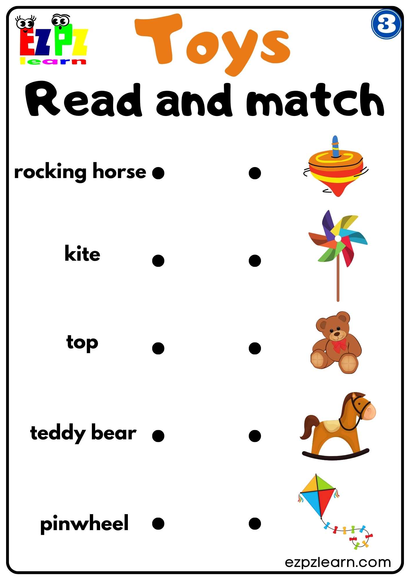 Group 3 Toys Vocabulary Read and Match Worksheet for Homeschool K5 and